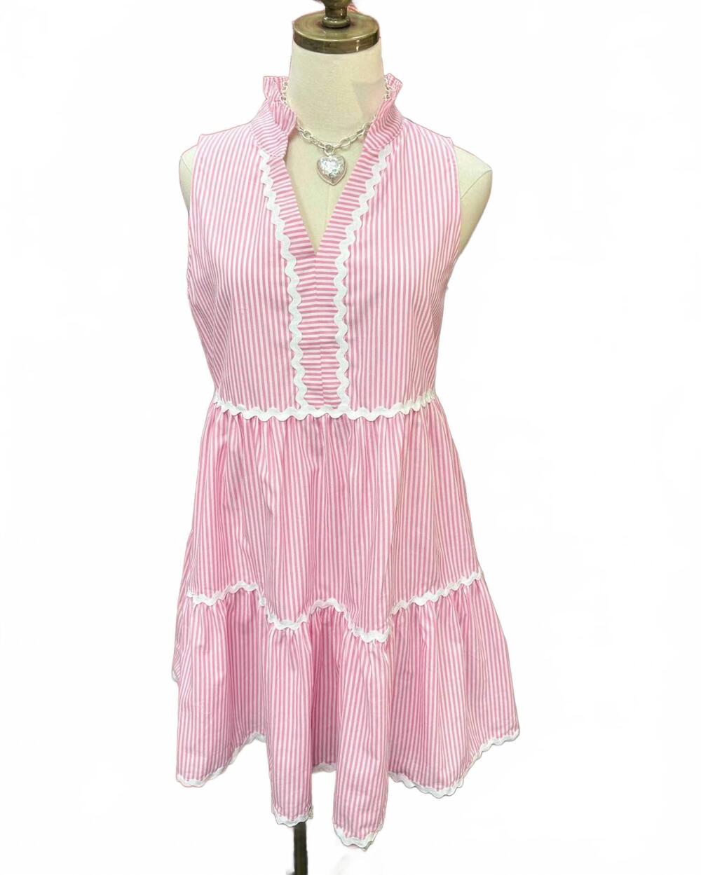 NEW SIMPLY SOUTHERN sweet stripe ruffle tier dress in pink/white - Picture 2 of 4
